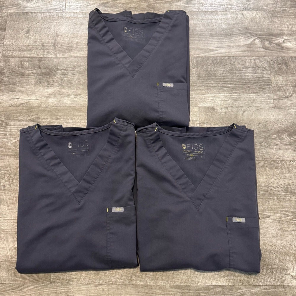 Lot of 3 FIGS Technical Scrub Top Womens Size M Gray Short Sleeve Pocket